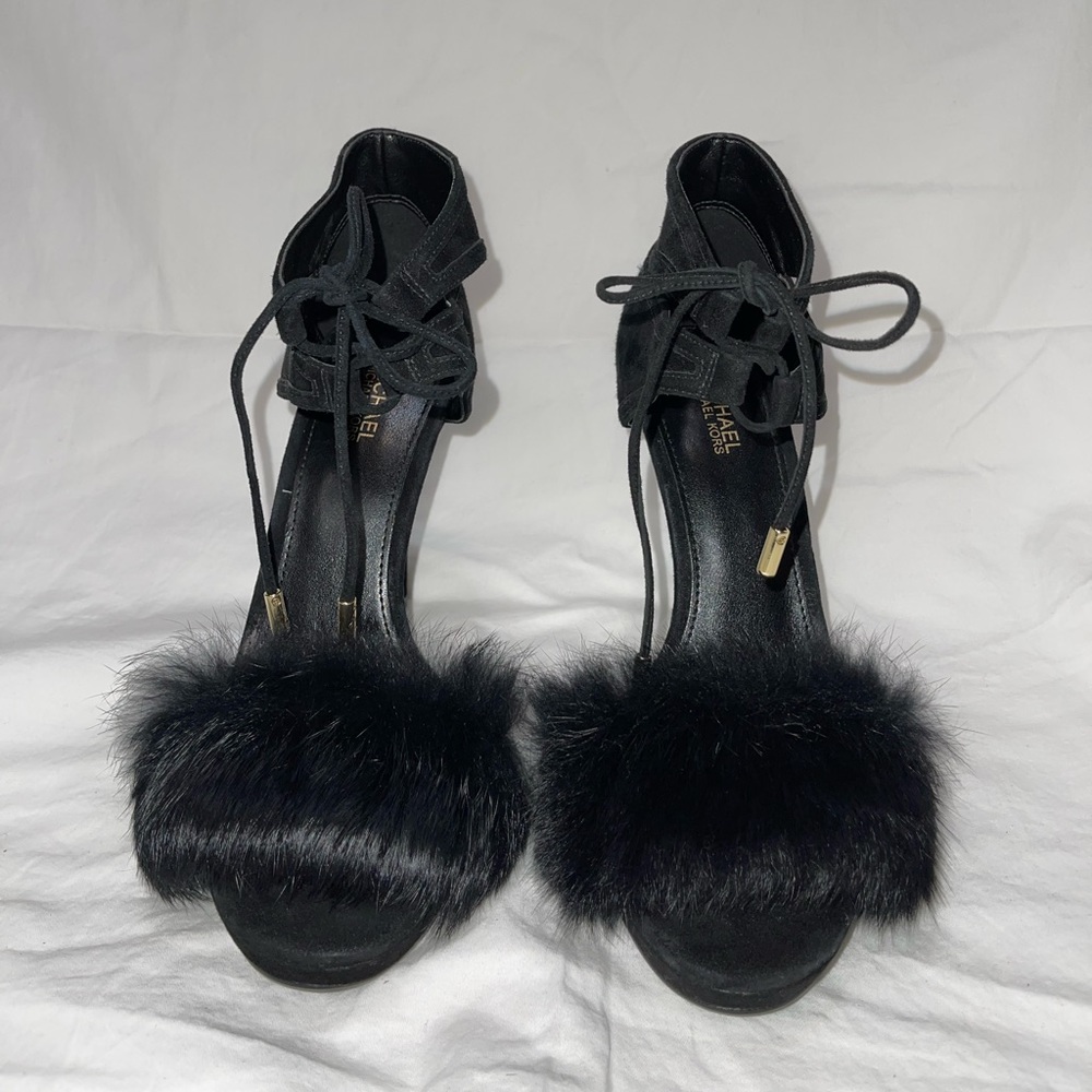 MICHAEL Michael Kors
Women's Remi Suede & Rabbit Fur High-Heel Sandals